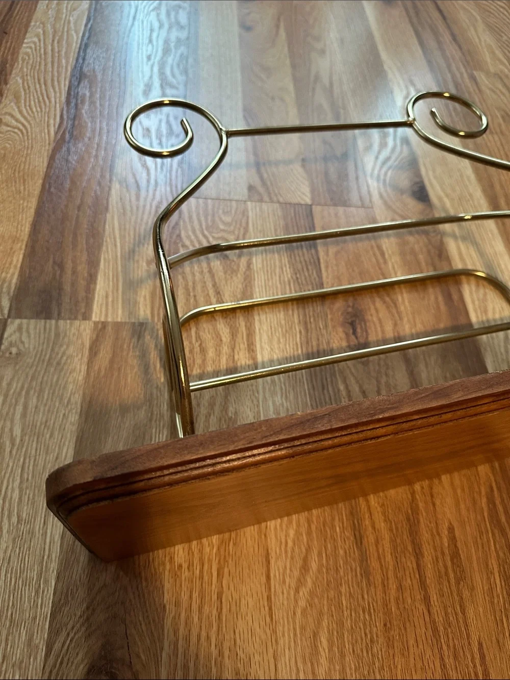 Brass and Wood Wall Shelf with Towel Rack - Brown Brass Finish